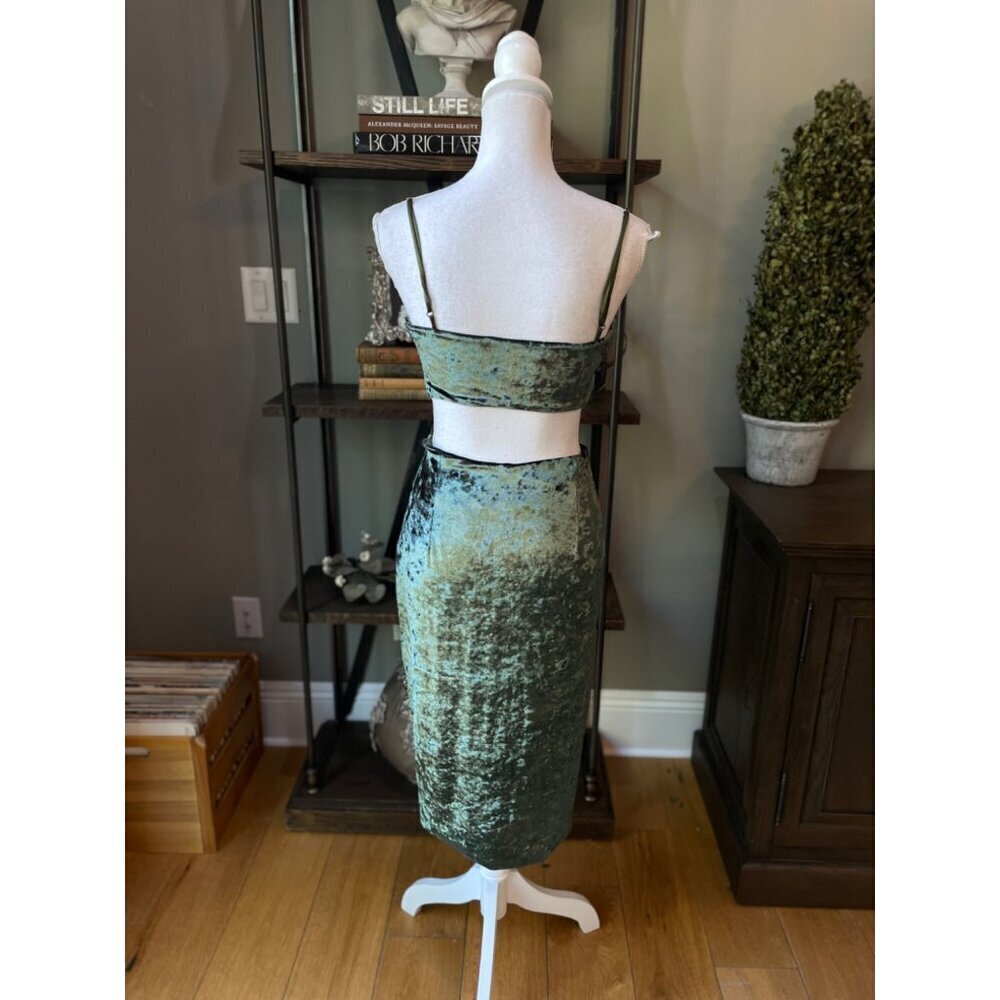 Autumn Adeigbo Aubrey Cutout Velvet Mini Dress Green Womens 4 - Picture 7 of 9